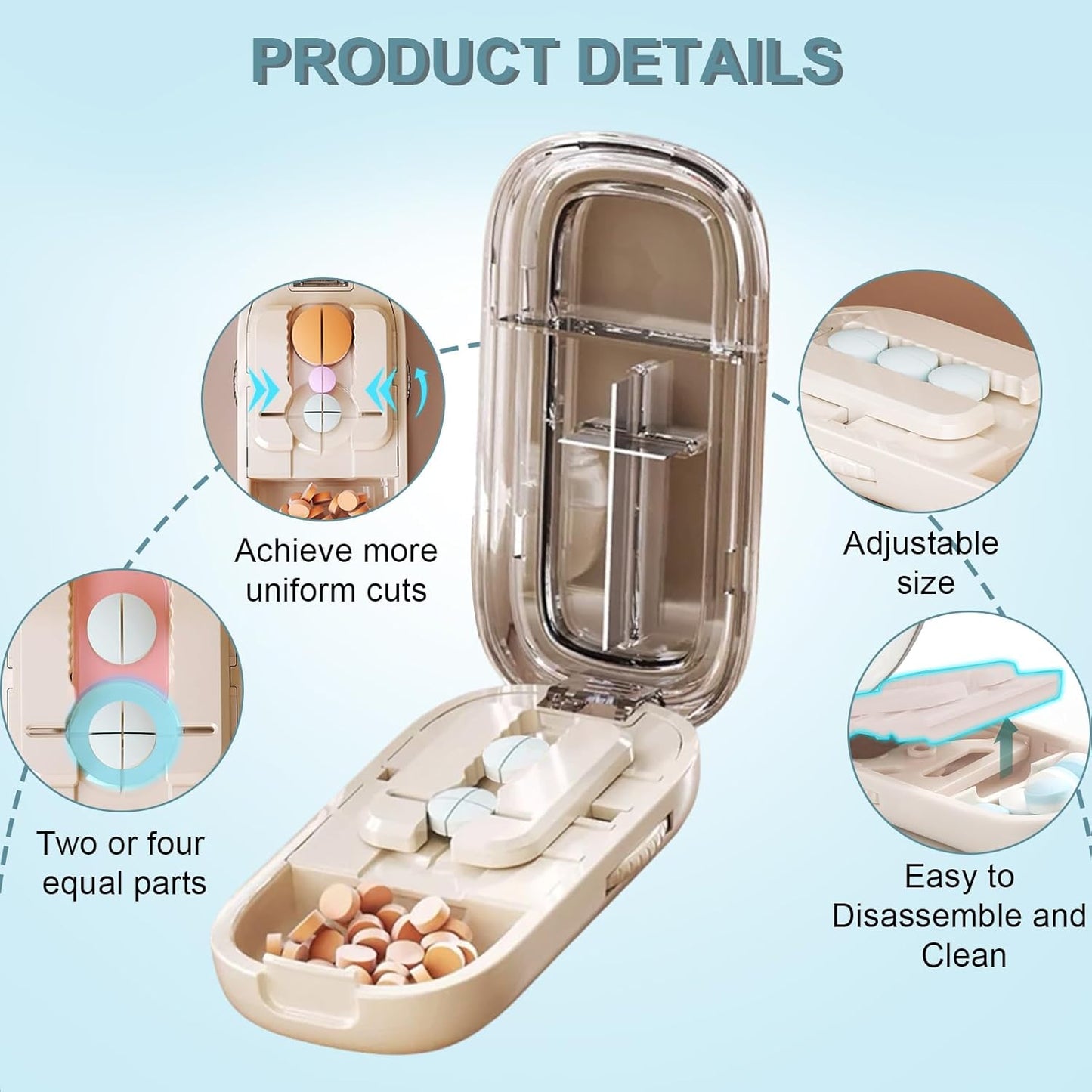 Portable Pill Cutter Box with Adjustable Divider
