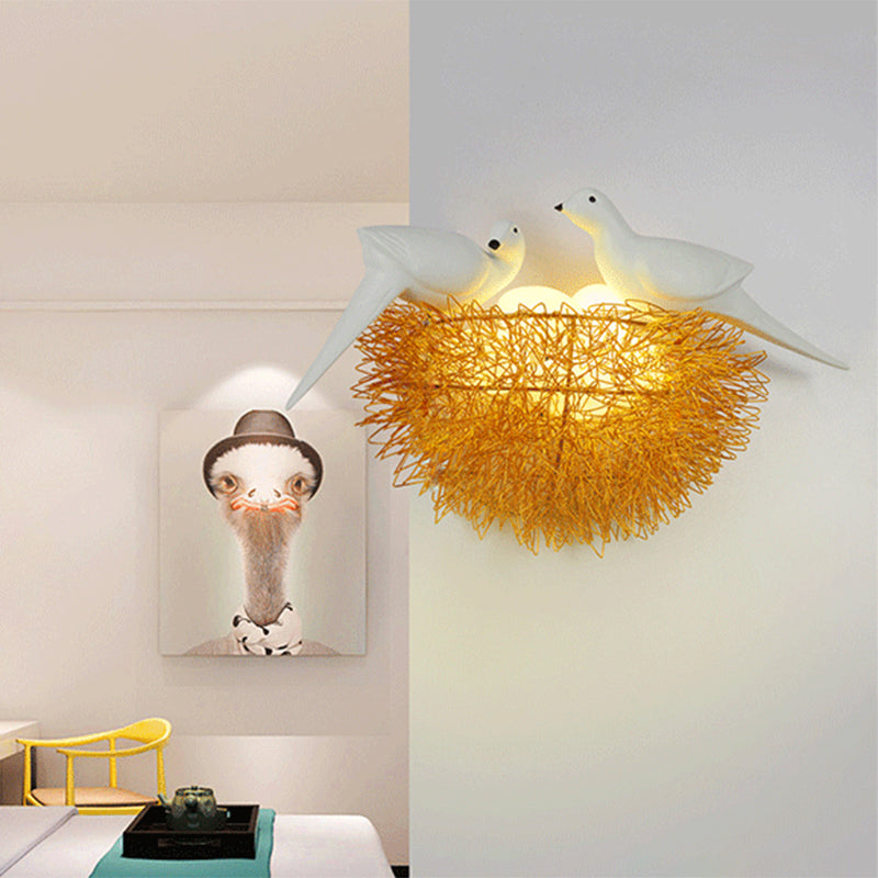 Elegant White LED Wall Sconce with Metal Bird Design