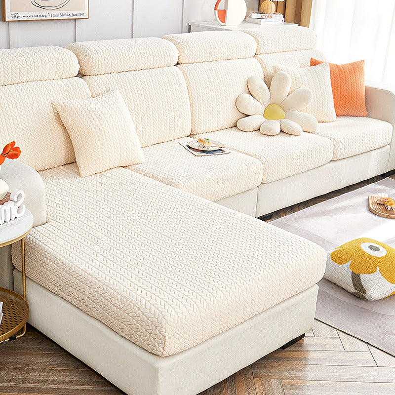 Soft Tan Plush Sectional Pet Sofa Cover