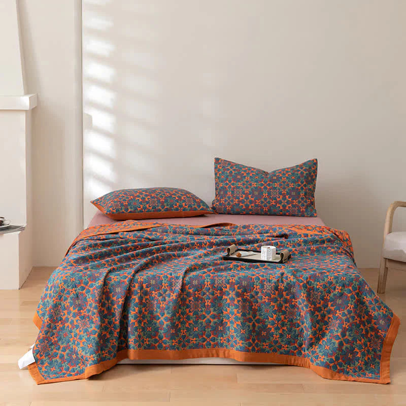 Cozy Lightweight Blue Patchwork Cotton Blanket