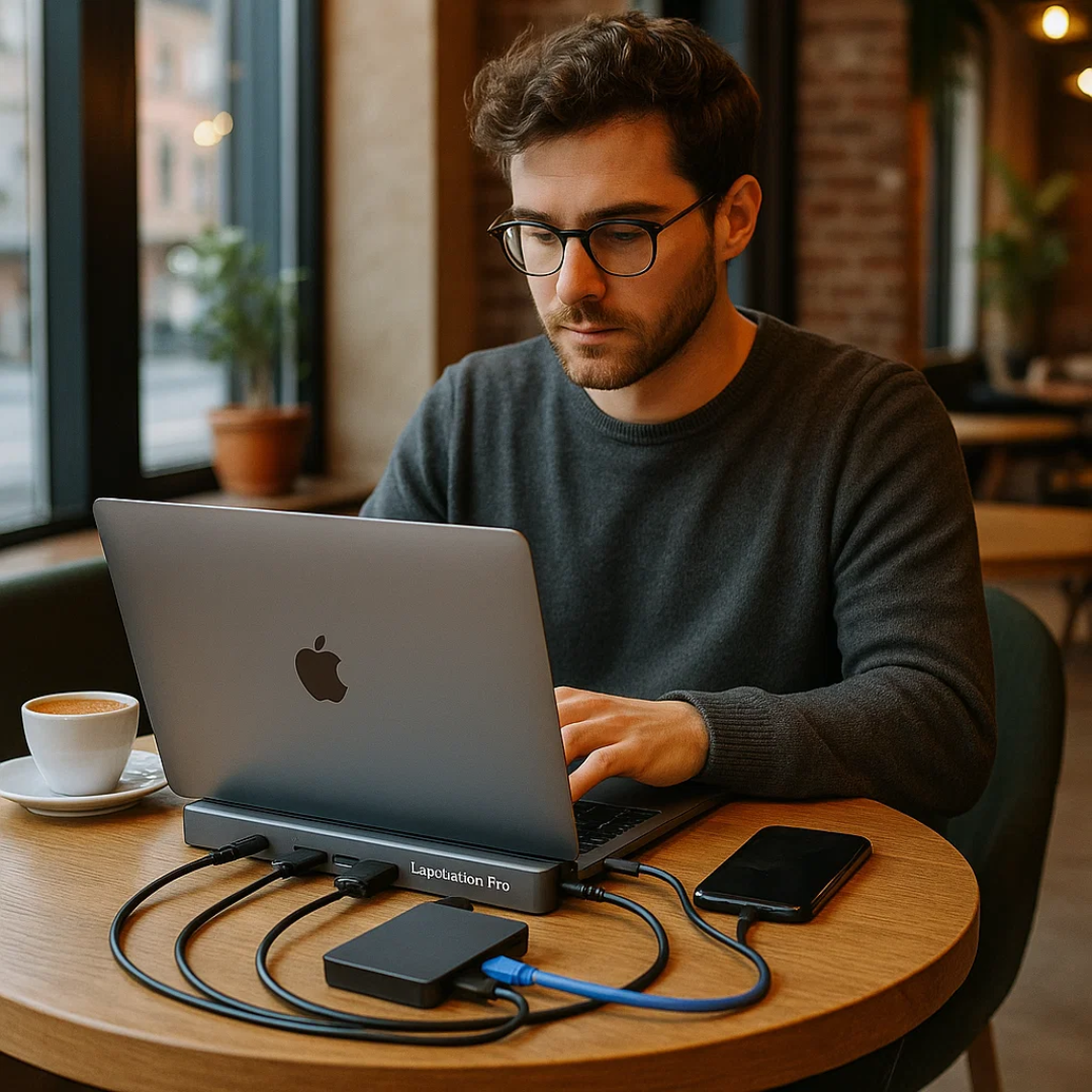 Compact USB-C Laptop Adapter with HDMI and Ethernet