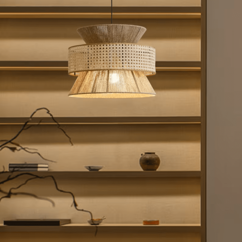 Natural Hemp Rope Hanging Lamp Boho Style Lighting Fixture