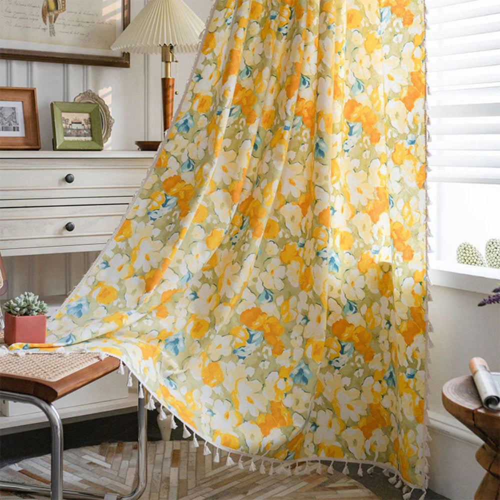 Bright Flower Embellished Window Curtain