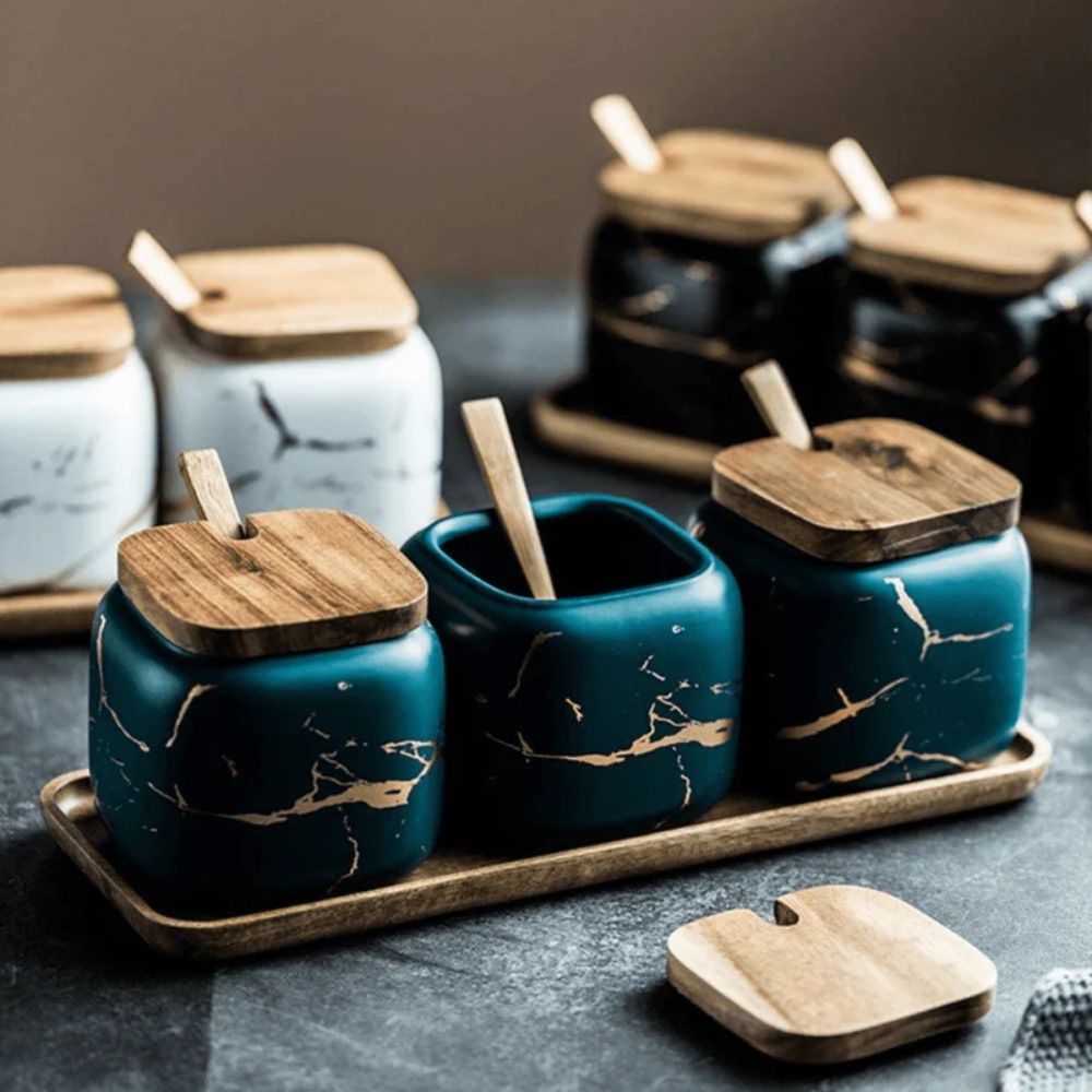 Elegant White Ceramic Spice Container Set - Luxicro