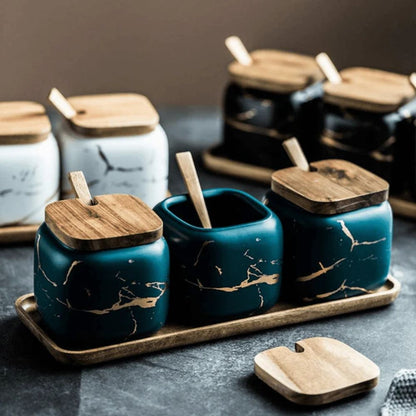 Elegant White Ceramic Spice Container Set - Luxicro