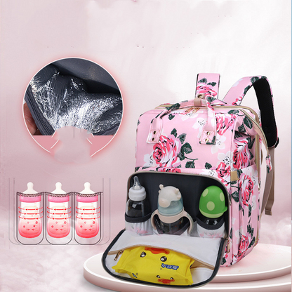Stylish Floral Diaper Bag with Mosquito Net