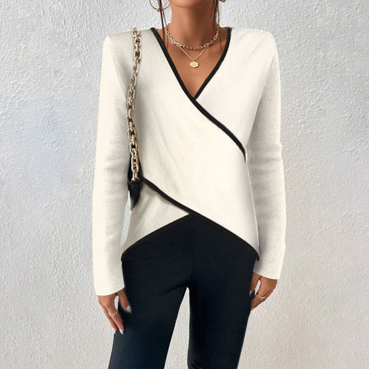 Cozy Fitted Women's V Neck Sweater - Warm Knit Top - Luxicro