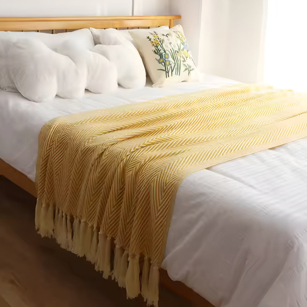 Textured Fringe Knit Throw Blanket