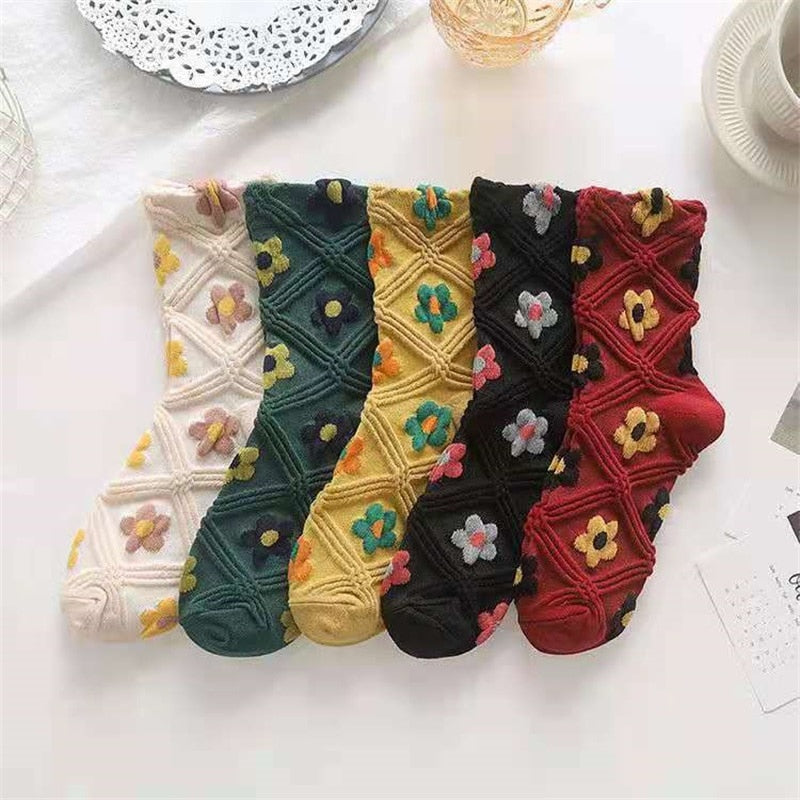 Colorful Floral Pattern Ankle Socks 5 Pack
