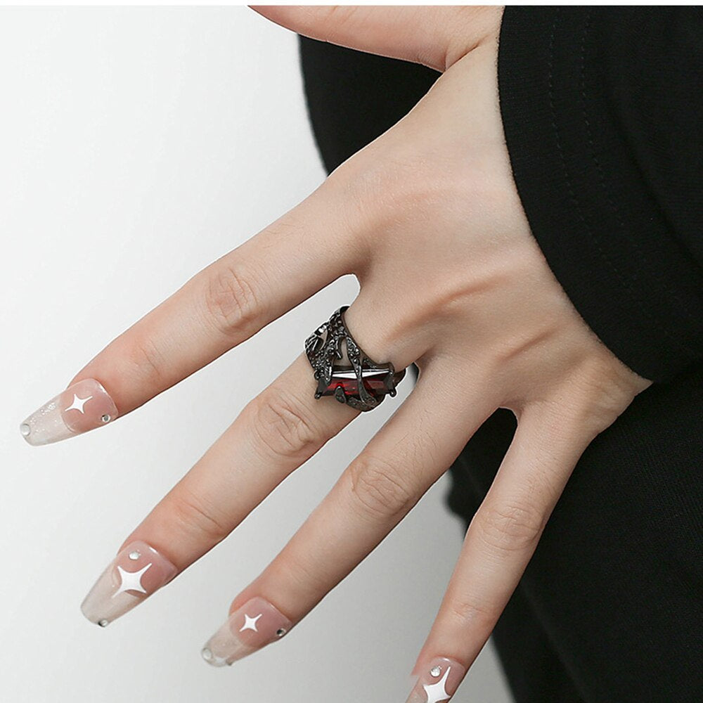 Elegant Black Gemstone Engagement Ring