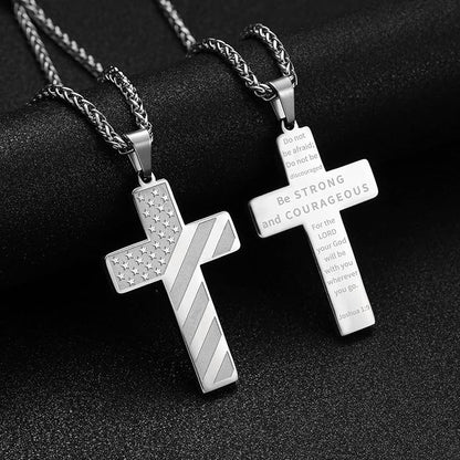 American Flag Cross Silver Pendant Necklace