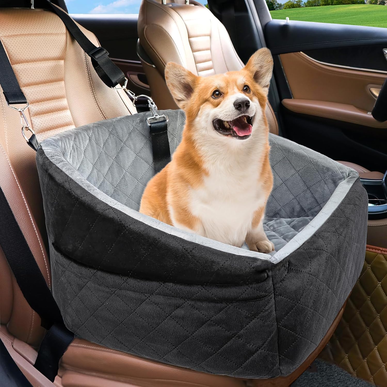 Portable Pet Car Seat for Small Dogs with Pockets - Luxicro