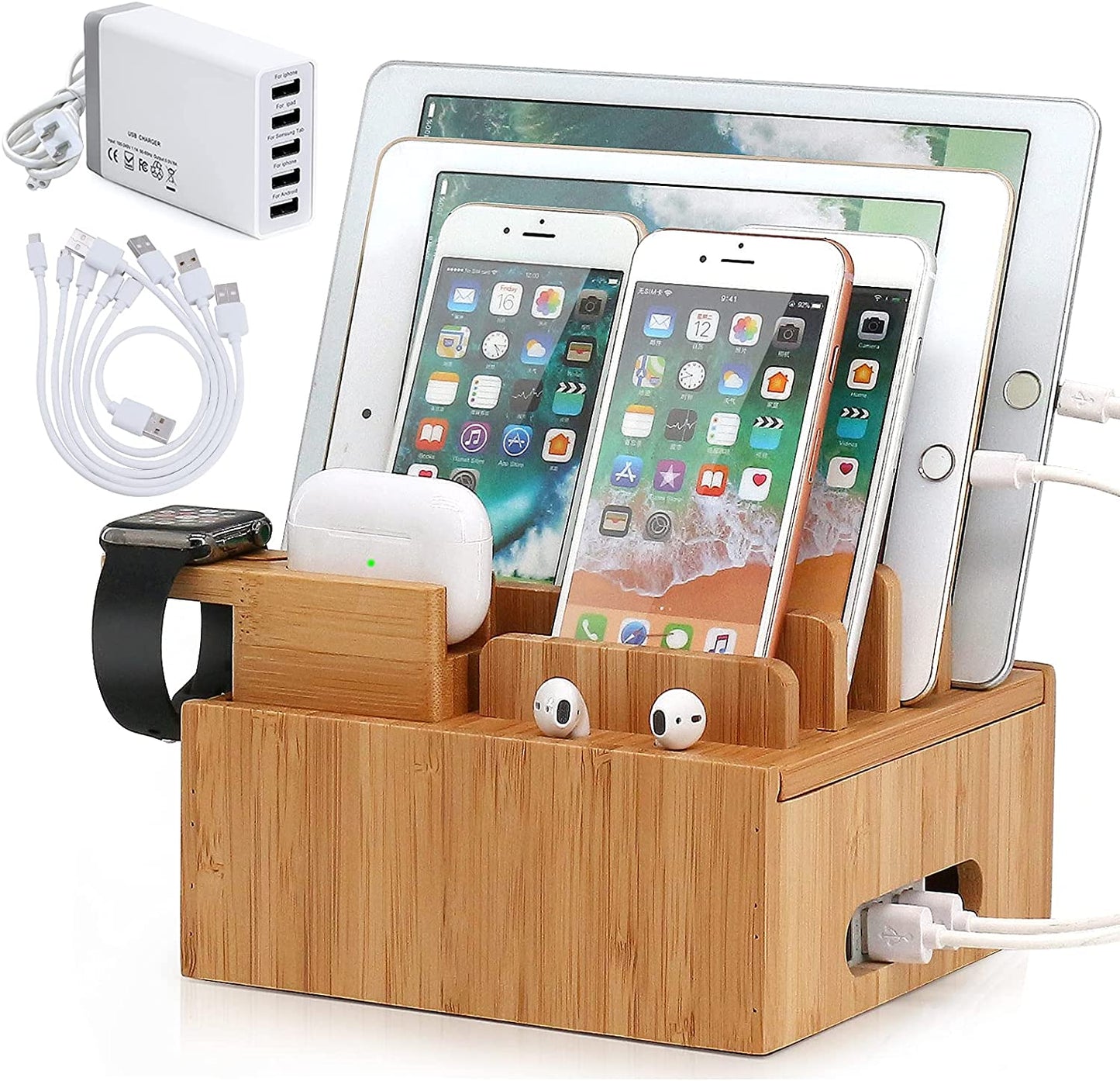 Eco Friendly Bamboo USB Charging Hub Organizer - Luxicro
