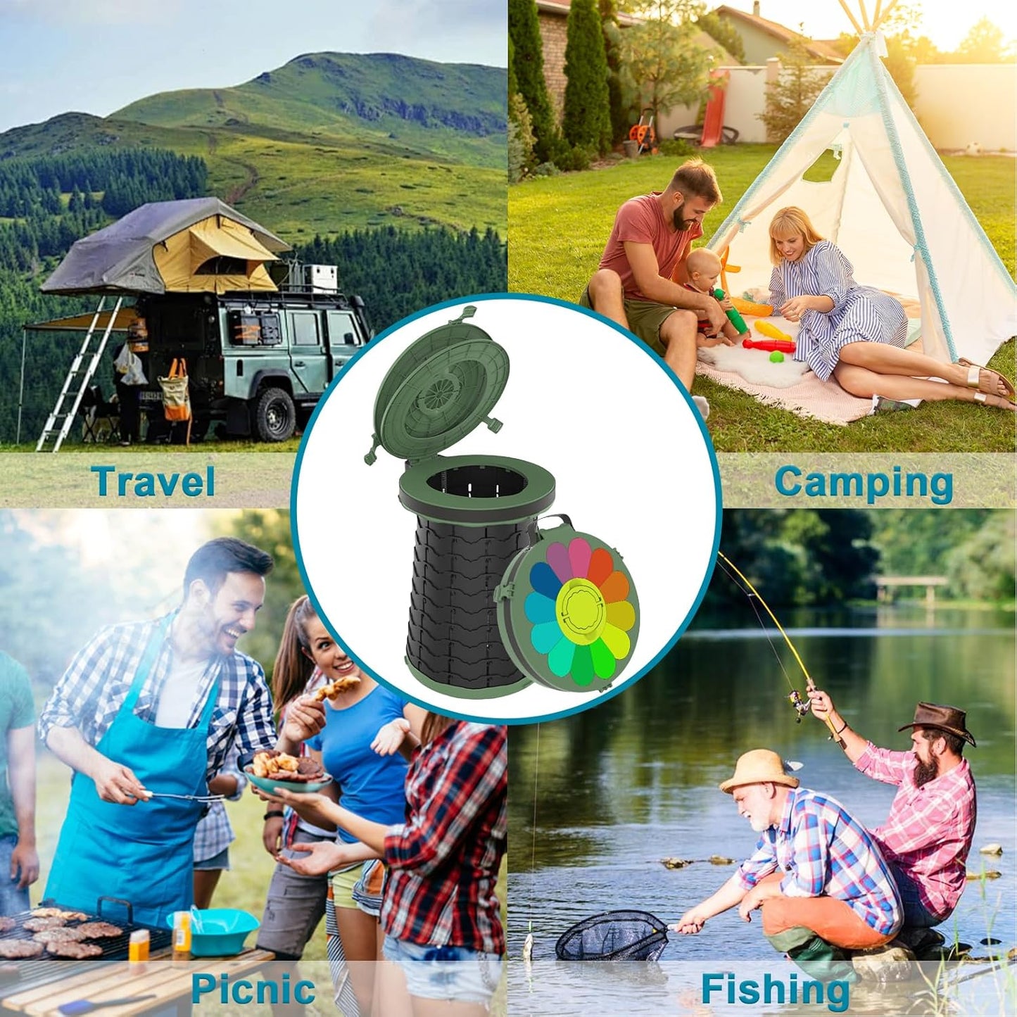 Compact Camping Toilet with Adjustable Legs