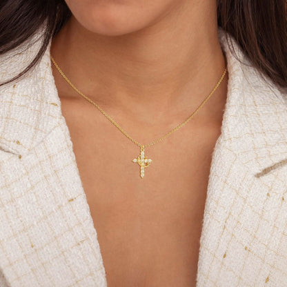 Elegant Gold Tone Cross Chain Necklace