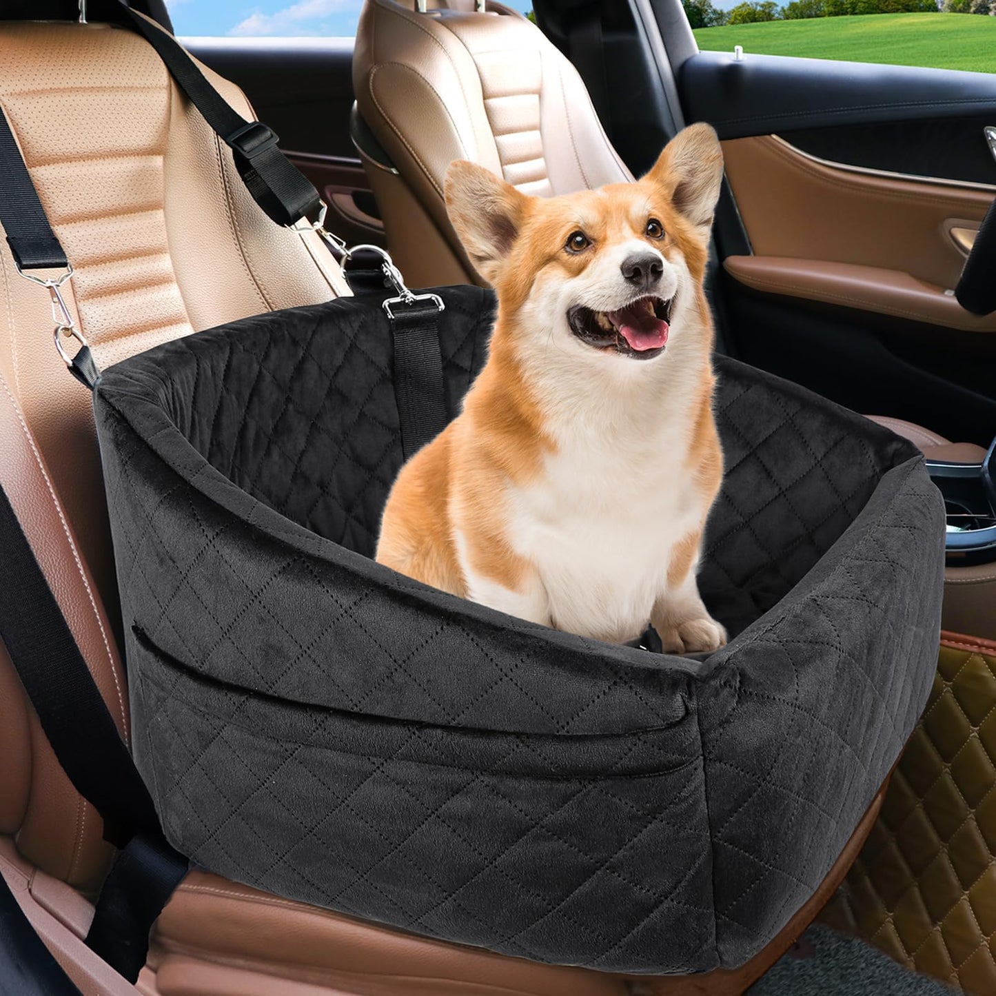 Portable Pet Car Seat for Small Dogs with Pockets