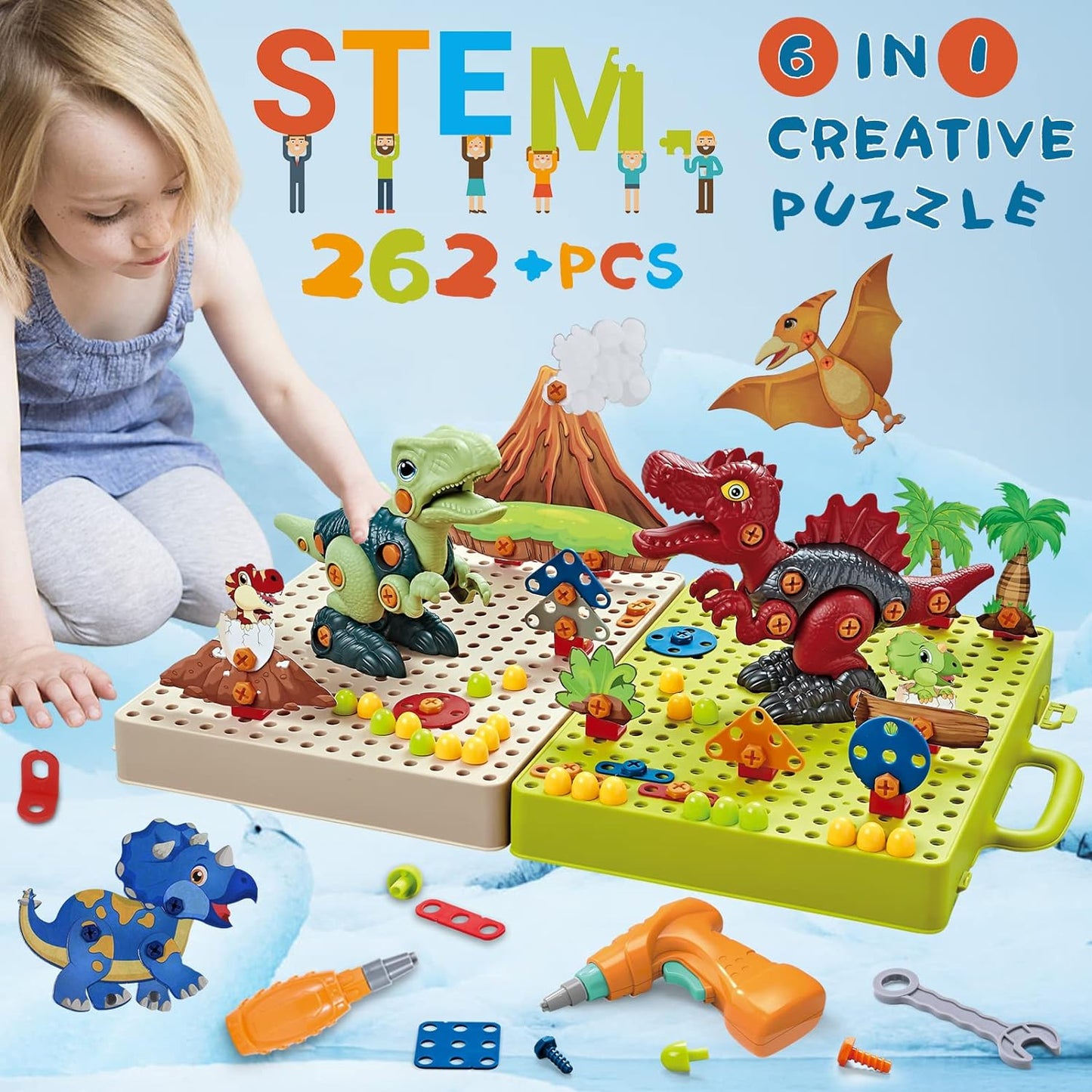 Colorful Kids Dino Construction Toy Set