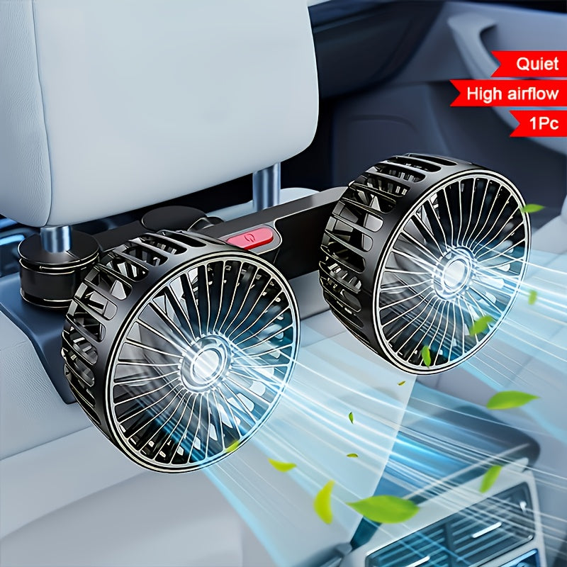 Portable Dual Car Fan with 360° Rotation & Silent Operation