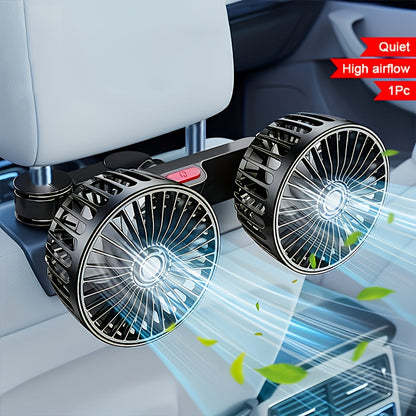 Portable Dual Car Fan with 360° Rotation & Silent Operation