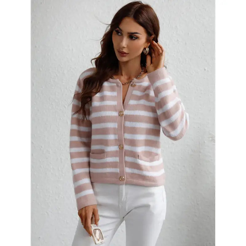 Cozy Striped Button Front Women's Sweater