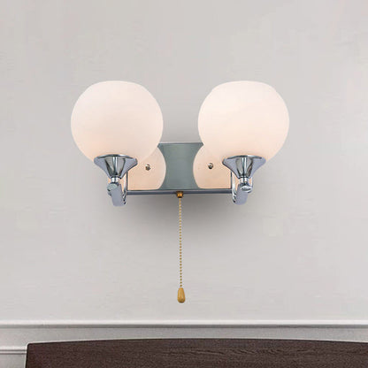 Universal 2-Arm Brushed Nickel Wall Lamp with Cord Pull - Luxicro