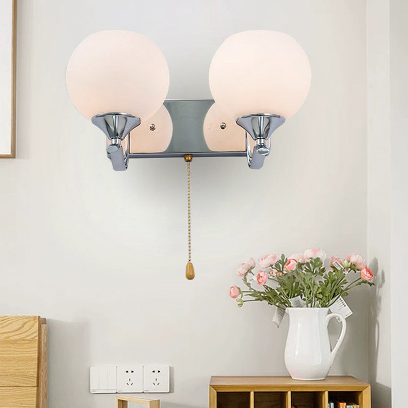 Universal 2-Arm Brushed Nickel Wall Lamp with Cord Pull