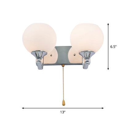 Universal 2-Arm Brushed Nickel Wall Lamp with Cord Pull