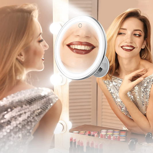 Bright Portable 10x LED Travel Makeup Mirror with Lights - Luxicro