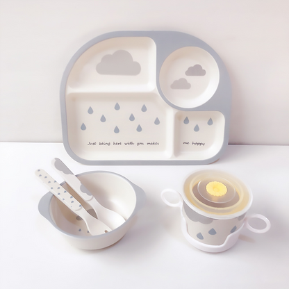 Cute Cloud Baby Dinner Set - Plate, Bowl, Cup & Utensils - Luxicro