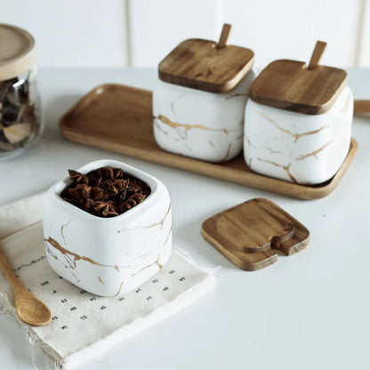 Elegant White Ceramic Spice Container Set
