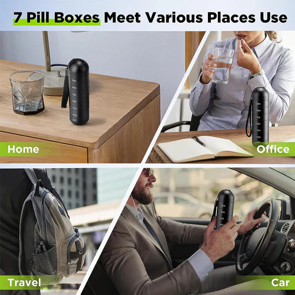 Waterproof Pill Box with 7 Day Organizer Compartments