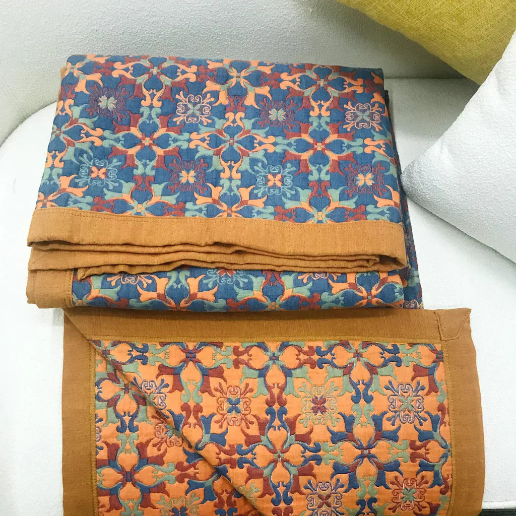 Cozy Lightweight Blue Patchwork Cotton Blanket