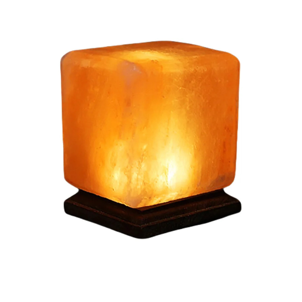 Natural Salt Crystal Lamp LED Warm Nightlight Wood Base