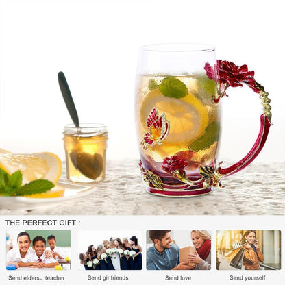 Delicate Floral Glass Tea Cup Set With Spoon