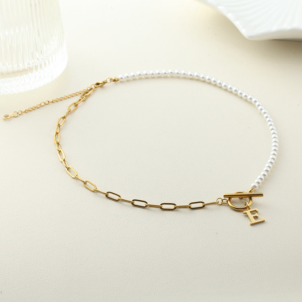 Custom Monogram Pendant Necklace with White Pearl Chain