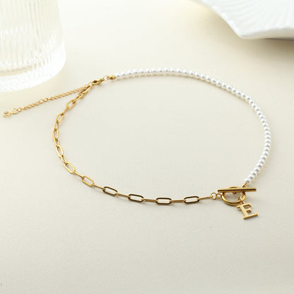 Custom Monogram Pendant Necklace with White Pearl Chain
