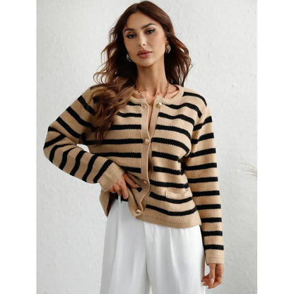 Cozy Striped Button Front Women's Sweater