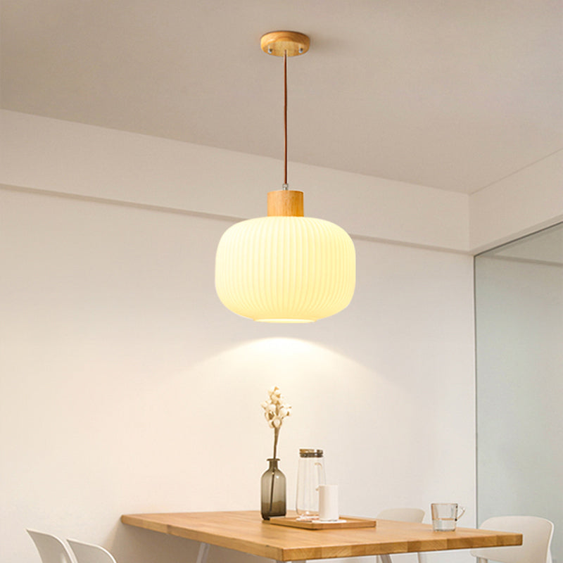 Vintage Wood and Glass Hanging Lamp