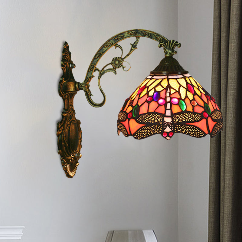 Elegant Bronze Wall Lamp with Stained Glass Shade - Luxicro