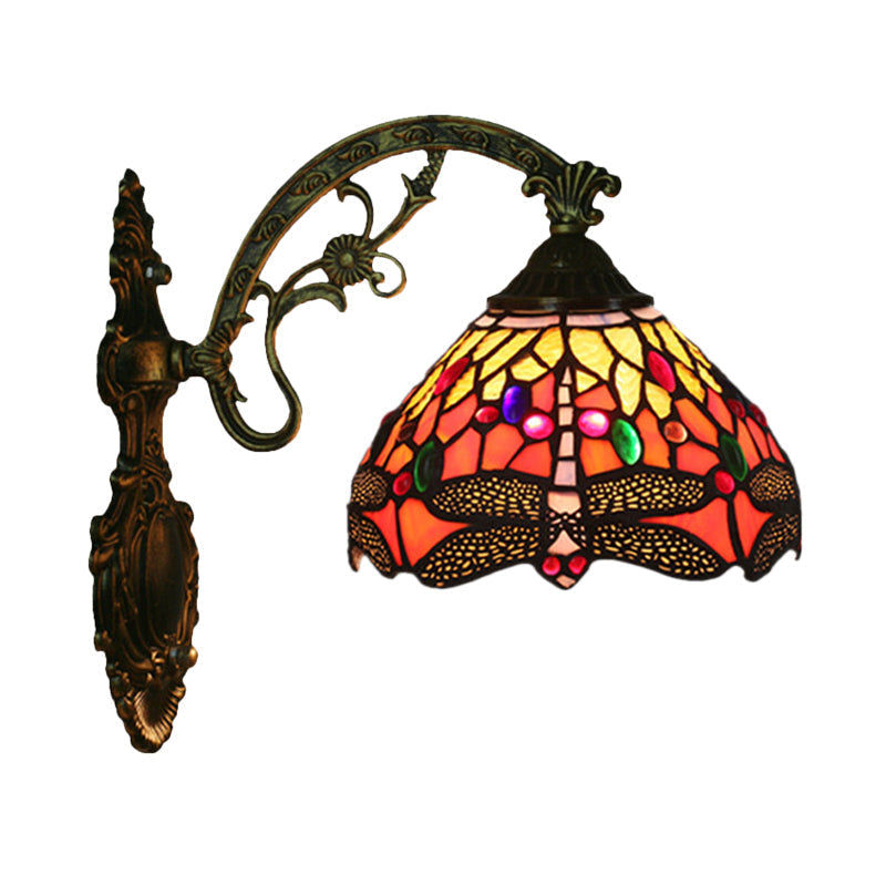 Elegant Bronze Wall Lamp with Stained Glass Shade