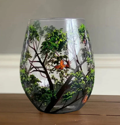 Beautiful Painted Wine Glass - Decorative Glassware