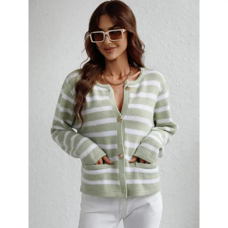 Cozy Striped Button Front Women's Sweater