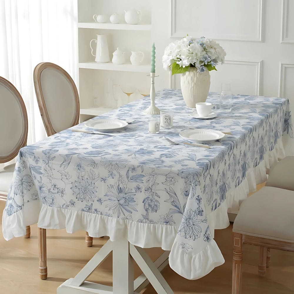 Beautiful Navy Floral Pattern Tablecloth - Luxicro