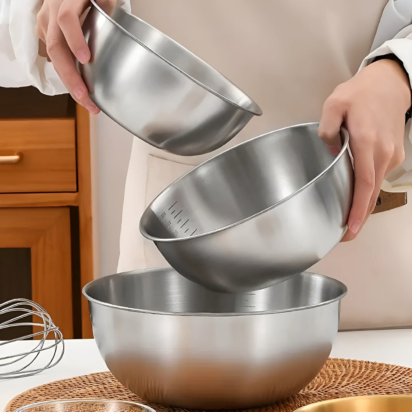 3 Piece Durable Metal Mixing Bowl Set - Luxicro
