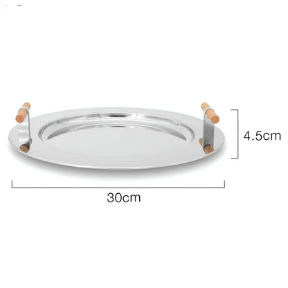 Luxury Metal Serving Platter with Wood Grip Handles