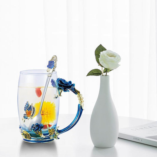 Delicate Flower Pattern Tea Cup Set With Spoon - Luxicro
