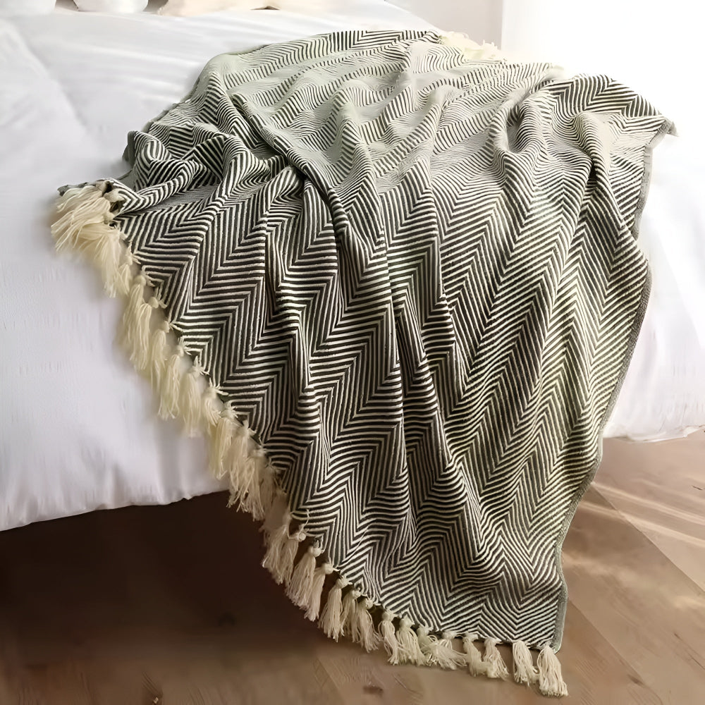 Textured Fringe Knit Throw Blanket