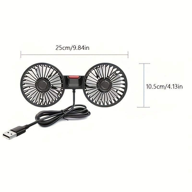 Portable Dual Car Fan with 360° Rotation & Silent Operation