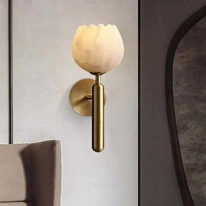 Beautiful Marble Pink Wall Lamp With Floral Shade - Luxicro