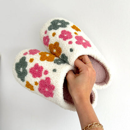 Cozy Floral Slipper Shoes with Grip Soles